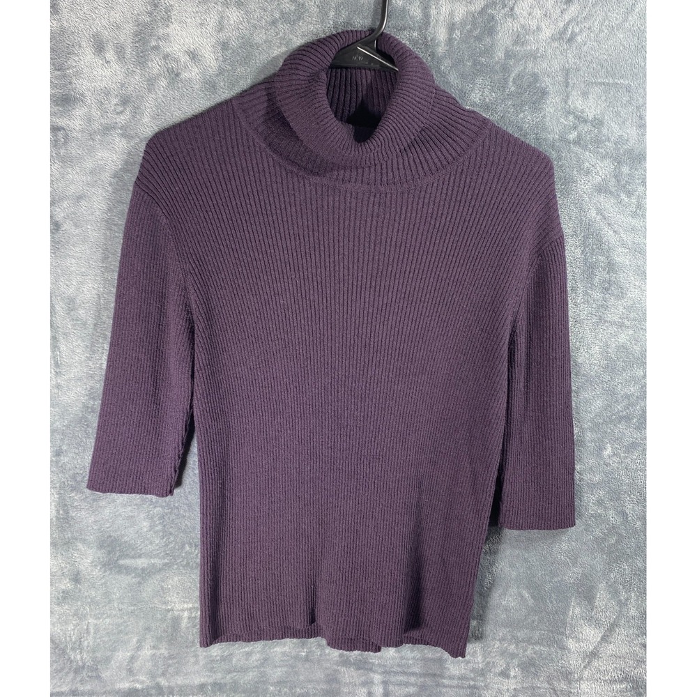 Vintage Jones New York Turtle Neck Sweater Small Plum Ribbed Knit 90s Minimal